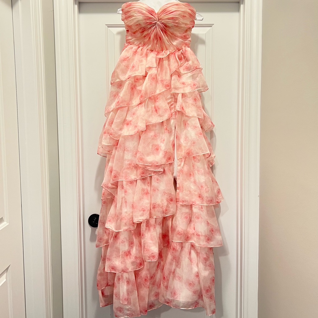Girls Strapless Pink Ruffle Tulle Dress